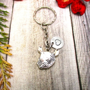 Rhinoceros Keychain Personalized Keychain Inital Keychain Animal Keychain Zoo Gifts For Her/Him
