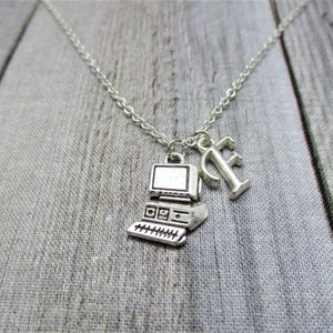 Collar de computadora, collar de pc colgante de letras, personalizado, joyería de escritorio inicial