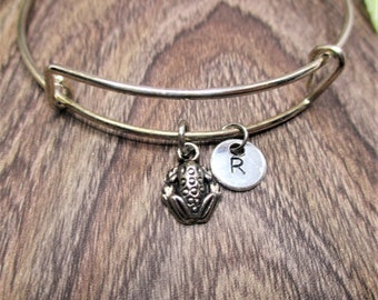 Frog Charm Bracelet Frog Bracelet Initial Bracelet Gifts for Her Frog Jewelry Animal Jewelry Frog Lovers Personalized  Gift