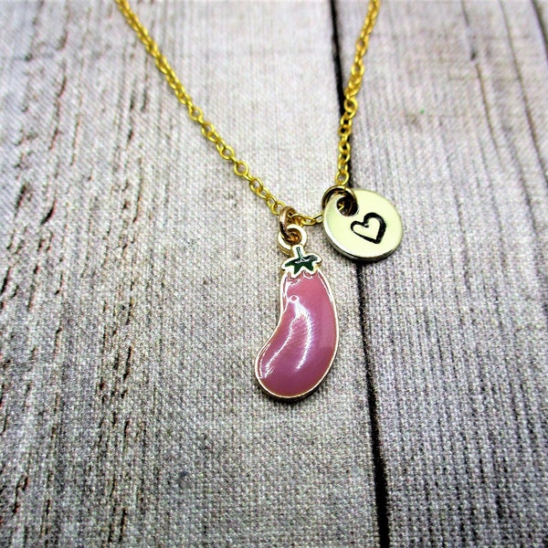 Collier d’aubergines Personnalisé Lettre estampillée à la main Bijoux d’aubergines Cadeaux amusants pour son collier de légumes Veggie Jewlery