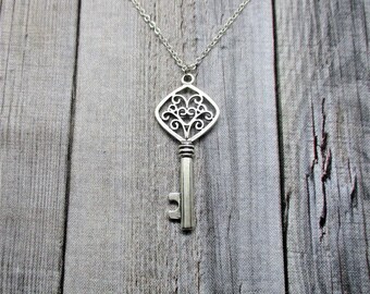 Key Necklace, Key Jewelry, Large Key Pendant Necklace, Bridesmaids Gift, Bridal Party, Necklace Gifts Under 20