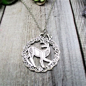 Celtic Deer Necklace With Celtic Knots Necklace Gifts For Her / Him Celtic Deer Jewelry Gifts