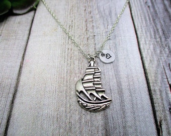 Ship Necklace  Personalized Initial Gifts For Her  / Him Sail Boat Jewelry Trending Necklace Ocean Lovers Gift Nautical Necklace