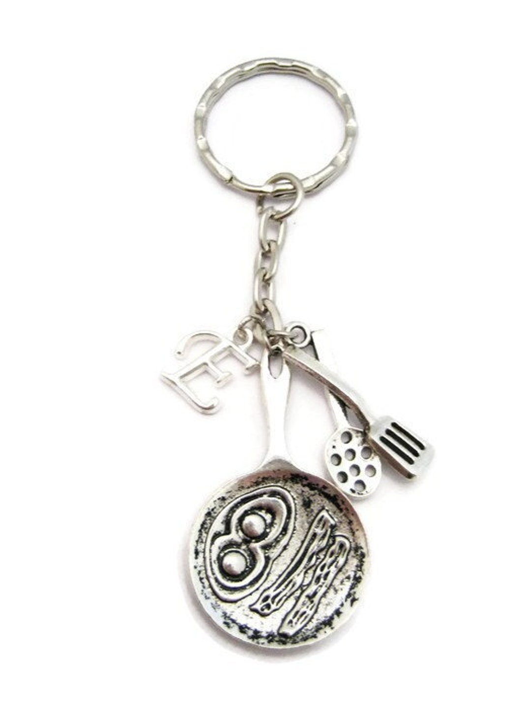 Frying Pan Keychain Bacon and Eggs Keychain Initial Keychain Etsy