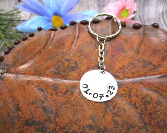 Custom Date Hand Stamped  Personalized Date Keychain Gifts For Her/ Him