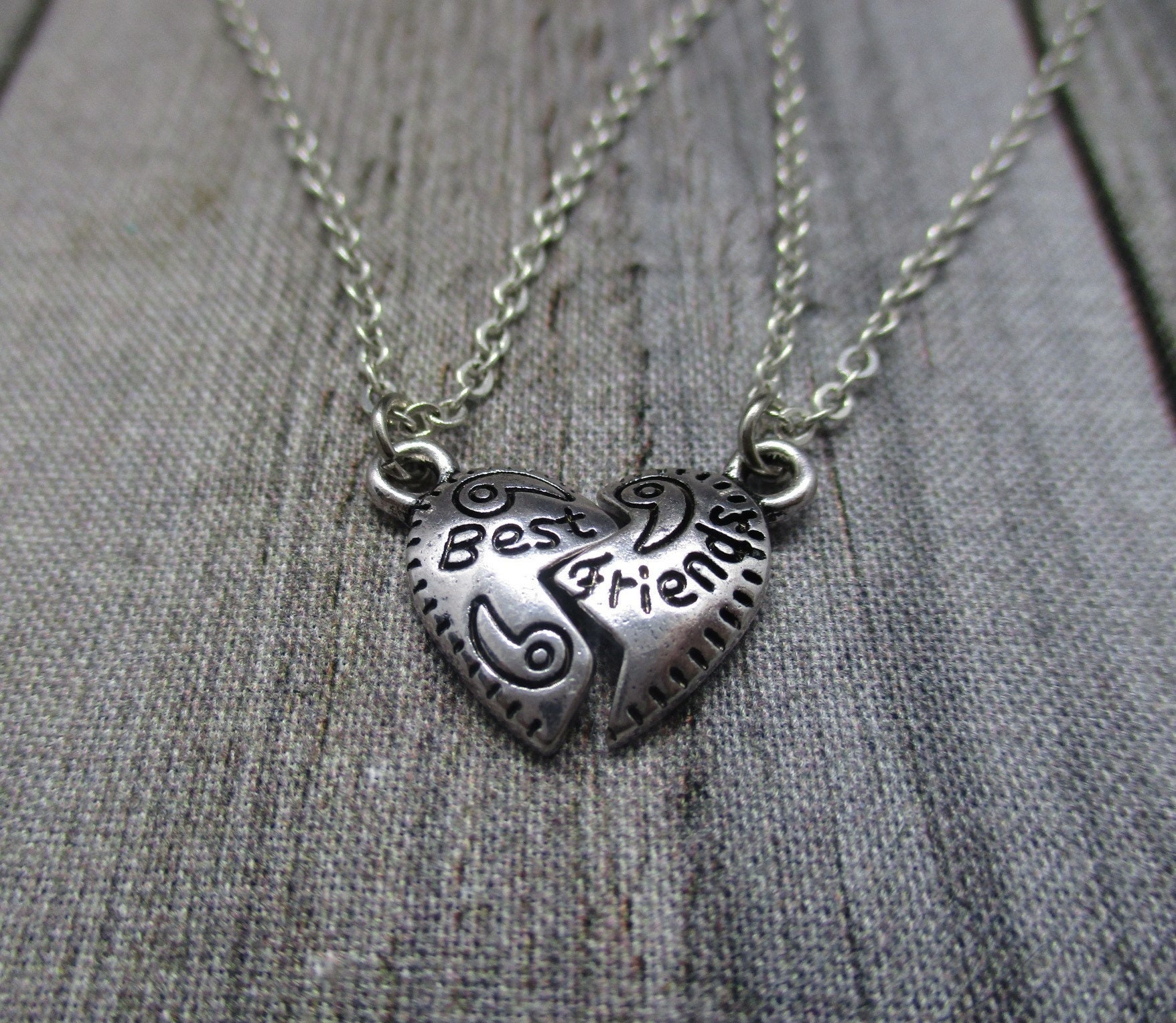 Small Best Friends Necklace Set Tiny Half Heart Necklace Split
