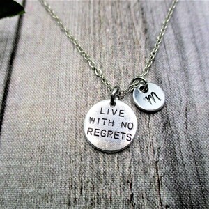 Live With No Regrets Necklace Hand Stamped Letter Initial Live With No Regrets Jewelry  Gifts For Her