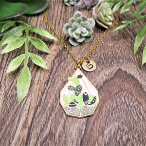 Collar suculento de oro Personalizado Letra estampada a mano Inicial Joyería suculenta Kawaii Regalos de terrario para su collar de plantas