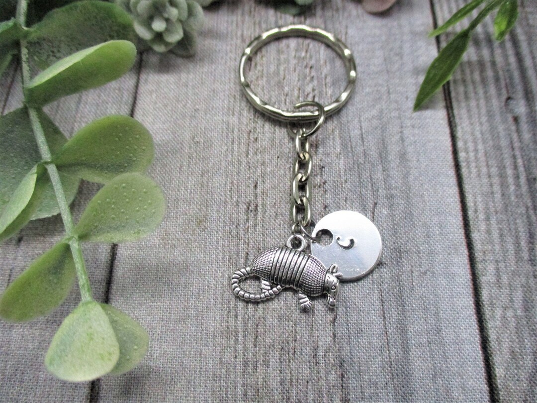 Armadillo Keychain Texan Gift Personalized Inital Keychain Etsy