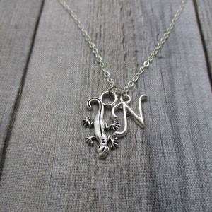 Initial Gecko Necklace Letter Personalized Gifts Lizard Jewelry