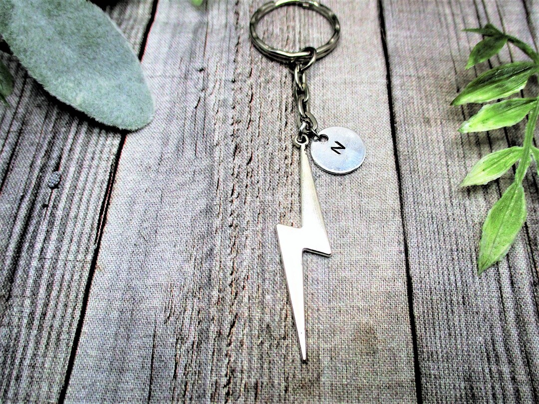 Lightning Bolt Keychain Personalized Gifts Handstamped Lighting