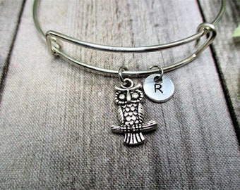 Owl Charm Bracelet Animal Charm Bracelet Initial Bracelet Gifts for Her Owl Jewelry Animal Jewelry Owl Lovers Gift