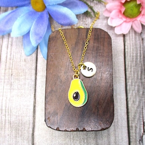 Collar de aguacate de oro carta personalizada inicial joyería de aguacate regalos para su collar de frutas joyería de frutas