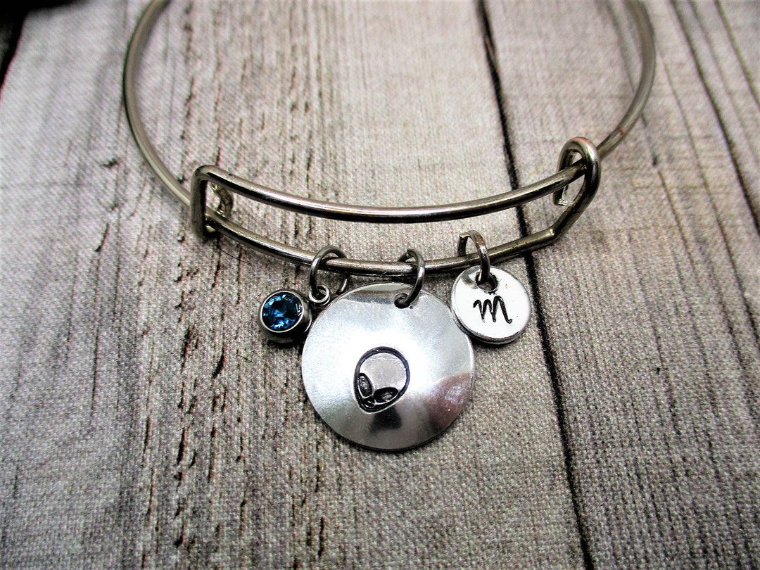 Alien Charm Bracelet W/ Birthstone Bracelet Initial Alien Bracelet ...