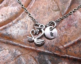 Swan Lovers Necklace Personalized Gifts Hand Stamped Letter Initial Swan Lovers Gift for Her