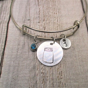 Mason Jar Charm Bracelet W/ Birthstone Personalized Gifts Bracelet Initial Jar Bracelet Jar Jewelry Gift for Her Birthday