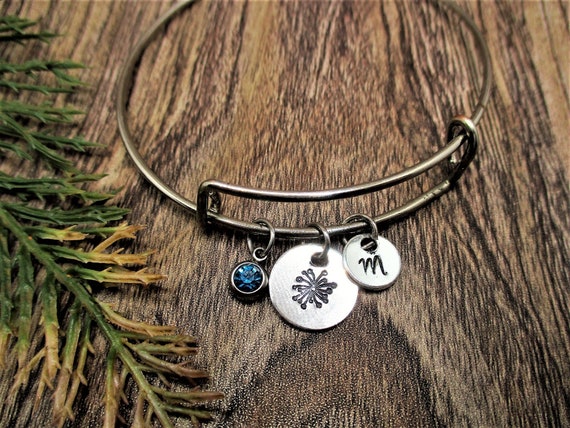 Dandelion Charm Bracelet W Birthstone Hand Stamped Dandelion Tuft Seed Bangle Bracelet Wish Jewelry Personalized Gift for Her Birthday Etsy Canada