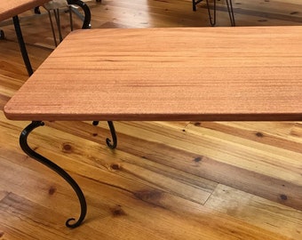 Solid African Mahogany Coffee Table with Hand Forged Base with Black Powder Coat