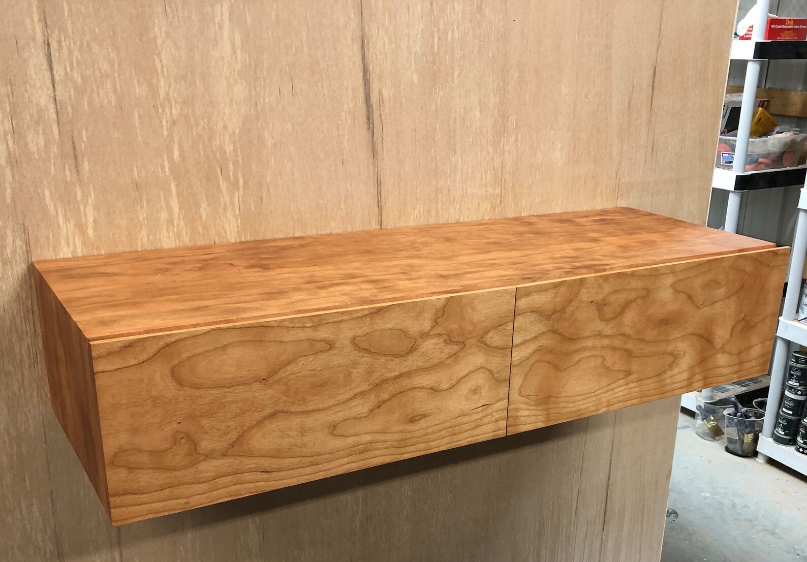 Solid Curly Cherry Wall Shelf With Leather Lined Drawers Etsy