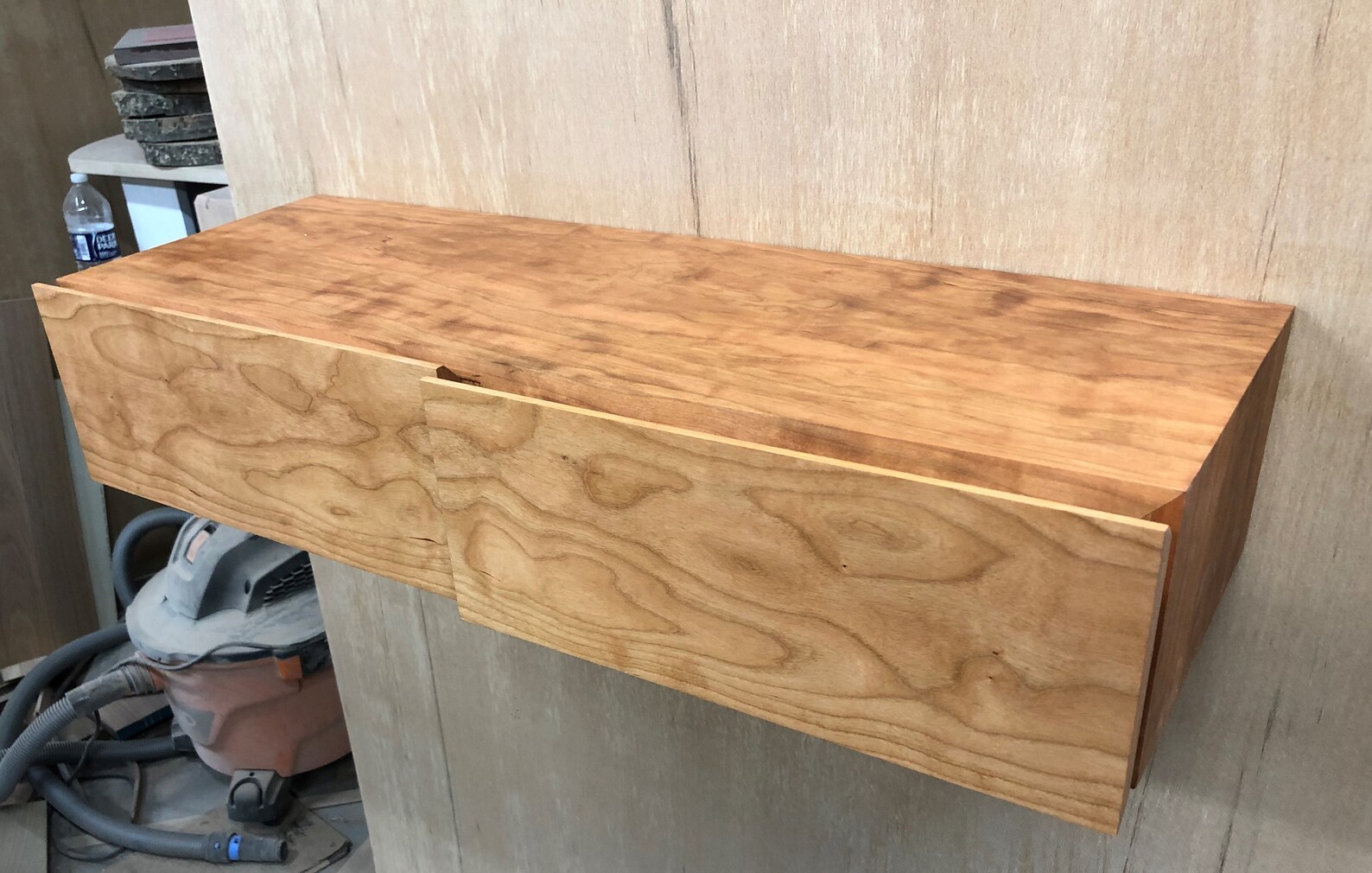 Solid Curly Cherry Wall Shelf With Leather Lined Drawers Etsy