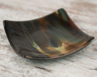Fused Glass Trinket Dish in Brown Reaction