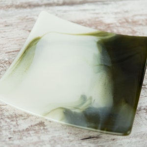 Medium Fused Glass Plate in Green and White