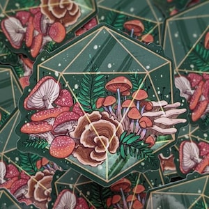 Pegatina de vinilo para terrario de hongos D20 - Dungeons and Dragons