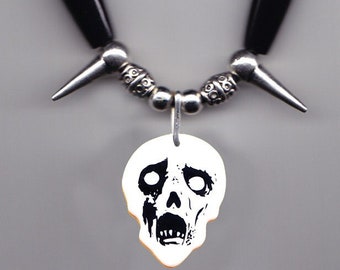 White Skull Guitar Pick Necklace - Halloween