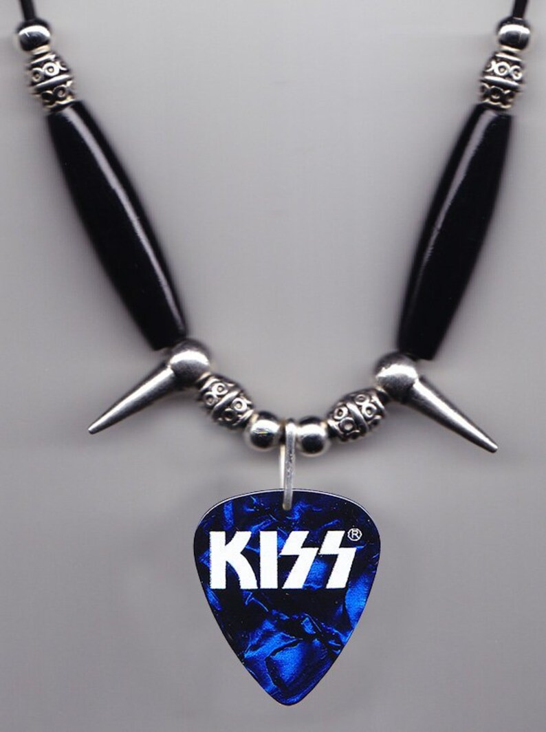 KISS Dark Blue Pearl Guitar Pick Necklace