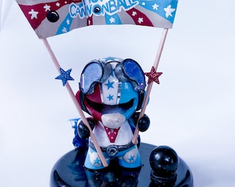 Human Cannonball Custom Carnival Kidrobot Munny Dunny figure 4" | With Cape, Stand, Cannonball, Goggles & Banner