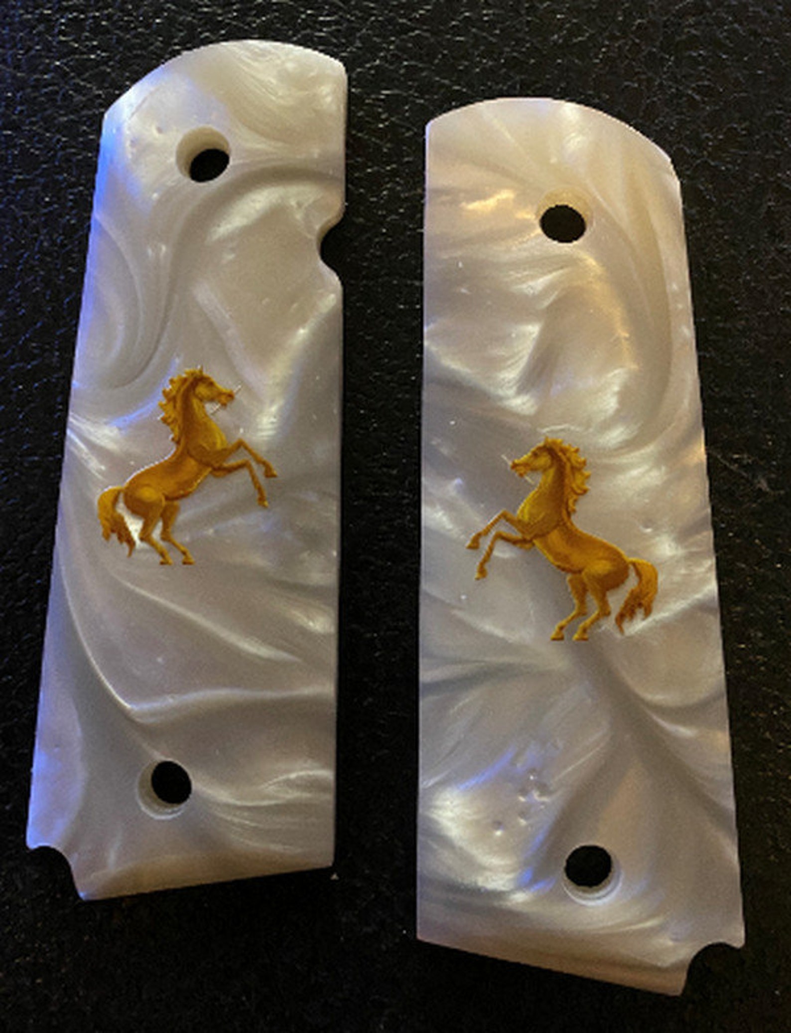 Colt 1911 Grips Imitation White Pearl with Gold Horse Full Etsy