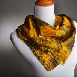 Hand Painted Silk Scarf Golden Yellow Olive 20&quot; x 20&quot; Silk Scarf by Angi&#39;s Silks AS35