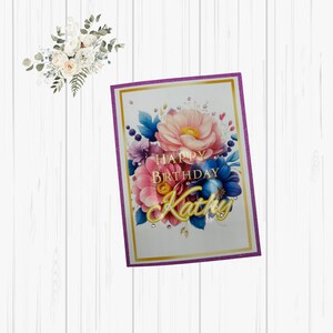Tarjeta de cumpleaños personalizada, tarjeta de cumpleaños con flores, tarjeta de cumpleaños, tarjeta de felicitación, regalo, tarjeta de celebración,