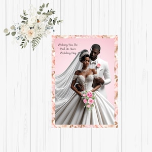 アフリカ系アメリカ人の結婚式のグリーティング カード、黒のグリーティング カード、黒のアート、メラニン カード、グリーティング カード、結婚式のカード、5x7 カード。