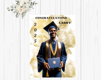 African American personalized Graduation greeting Card, Black  Graduation Card,  Greetings Card, Card for him, Graduate Card, 5x7 card