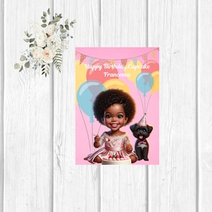 Tarjeta de cumpleaños personalizada para niños afroamericanos, tarjeta negra, tarjeta de felicitación, tarjeta de melanina, tarjeta para ella, tarjeta de cumpleaños, tarjeta de 5 x 7