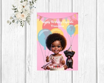 African American personalized Childs Birthday Card, Black Card, Greeting Card, Melanin Card, Card for her, Birthday Card, 5x7 card