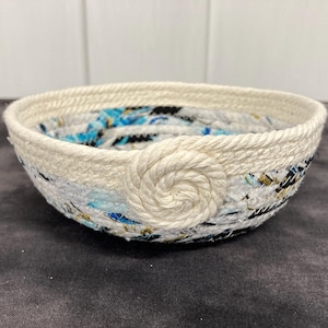 Round Cotton Fabric and Rope Coiled Bowl Basket