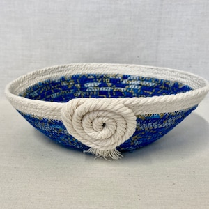 Round Blue Cotton Fabric Coil Bowl/Basket