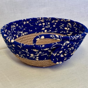 Round Cotton Coil Fabric Bowl Basket in Navy and Tan