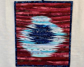 Abstract Wall Hanging Cotton Fabric Art Quilt Abstract Blues and Maroon