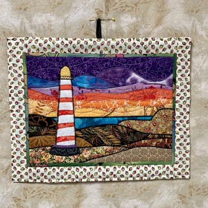 Art Quilt Wall Hanging Small Lighthouse Scene