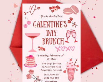 Editable Galentine's Day Brunch Invitation | Cherries & Roses (Instant Download)