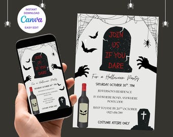 Editable Gothic Halloween Party Invitation | Spooky Wine Theme (Digital Download)