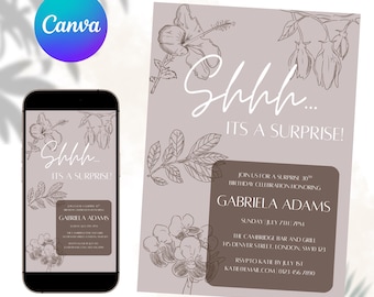 Elegant 30th Birthday Invitation Template: Neutral Canva Invite (Digital Download)