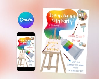 Editable Art Party Invitation | Kids Painting Birthday Invite | Colorful Creative Party | Printable & Phone Template