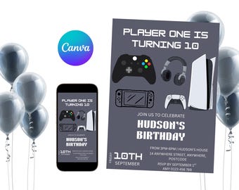 Editable Gaming Birthday Invitation: Level Up Party, Boys 10th (Digital Download)