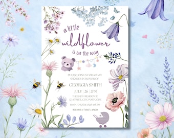 A Little Wildflower Is On The Way Baby Shower Invitation • Floral Baby Shower • Printable Editable • Girl Invite