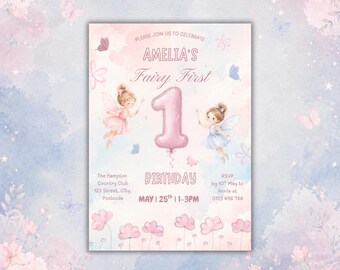 Fairy First Birthday Invite • Magical Fairy Party • Printable Editable • Girl 1st Birthday