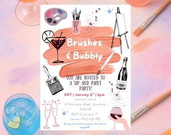 Sip and Paint Party Invitation • Winter Girls Night Out (Digital Download)